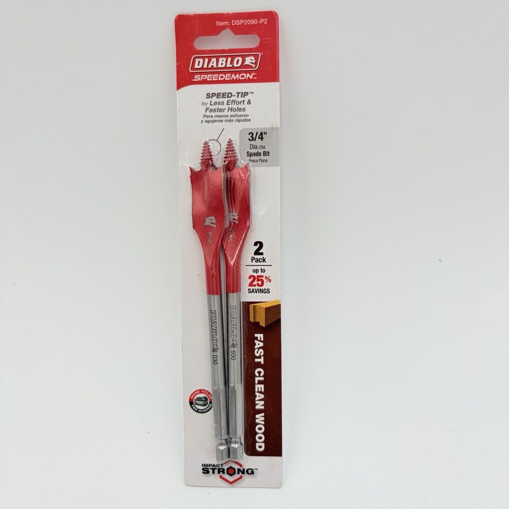 DIABLO SPEEDemon 3/4” SPEED-TIP Spade Bit Set 2 Pack DSP2090-P2 NEW Sealed
